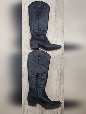 Global Win Black Western Knee-High Heeled Boots